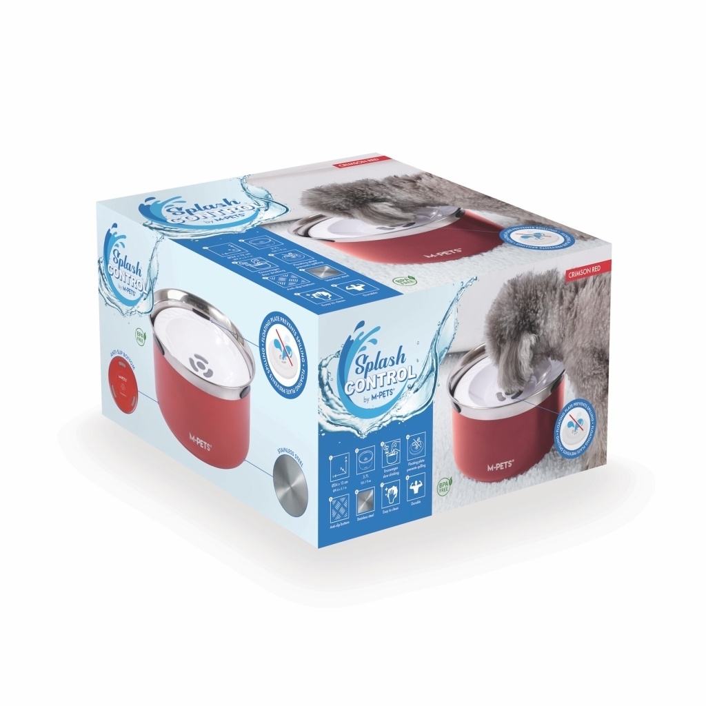 M-Pets Splash Control Kedi ve Köpekler için Çelik Su Kabı 3700ml (Kırmızı)
