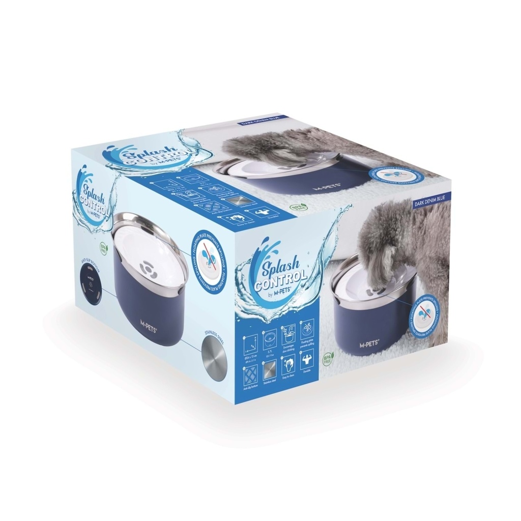 M-Pets Splash Control Kedi ve Köpekler için Çelik Su Kabı 3700ml (Mavi)
