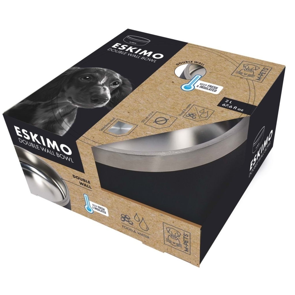 M-Pets Eskimo Çift Cidarlı Köpek Mama ve Su Kabı 2000ml (Siyah)