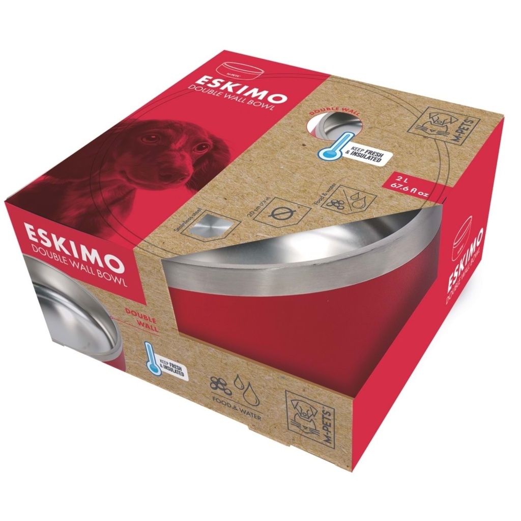M-Pets Eskimo Çift Cidarlı Köpek Mama ve Su Kabı 2000ml (Kırmızı)