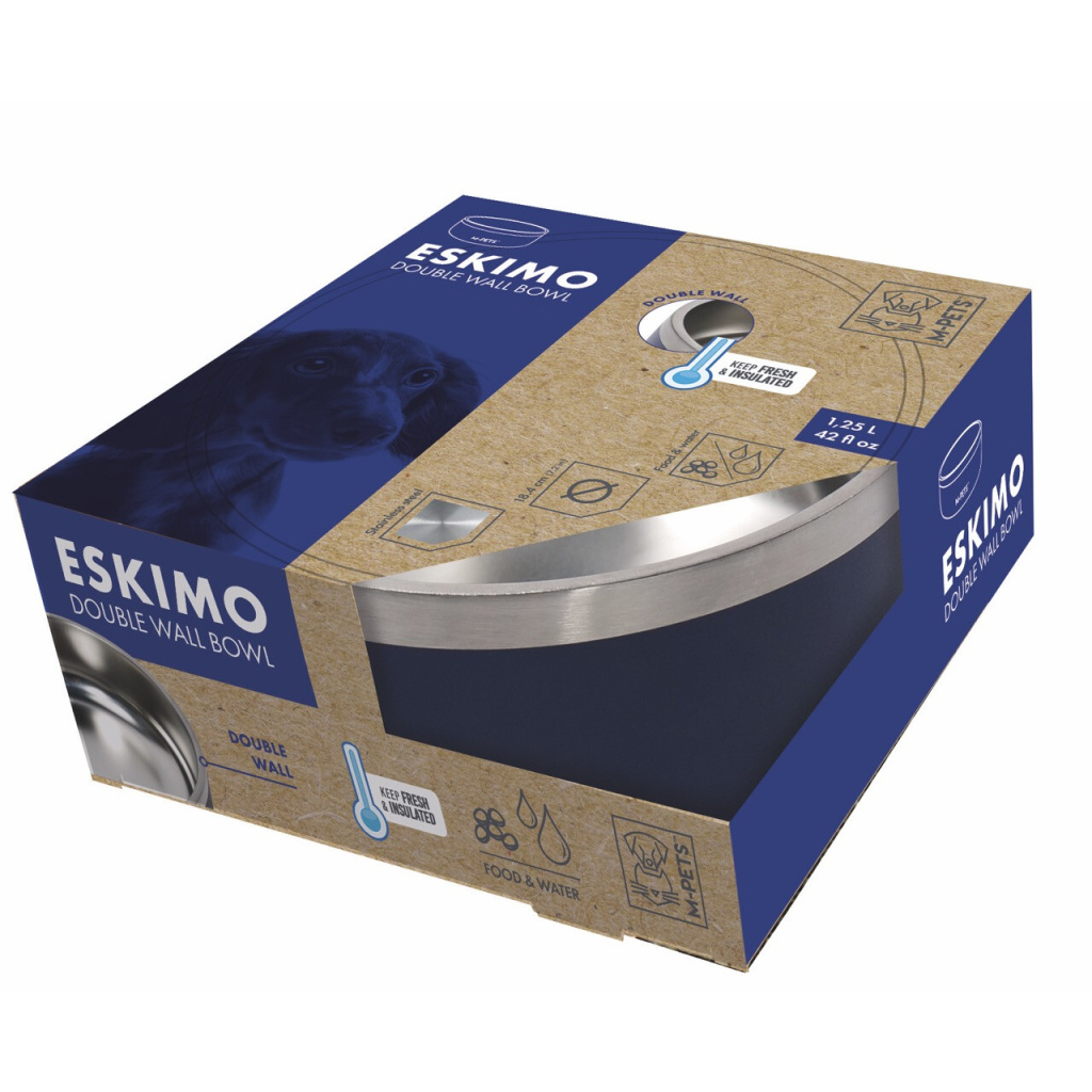 M-Pets Eskimo Çift Cidarlı Köpek Mama ve Su Kabı 1250ml (Mavi)