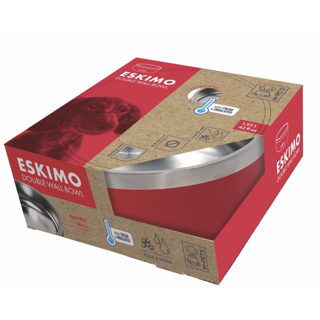 M-Pets Eskimo Çift Cidarlı Köpek Mama ve Su Kabı 1250ml (Kırmızı)