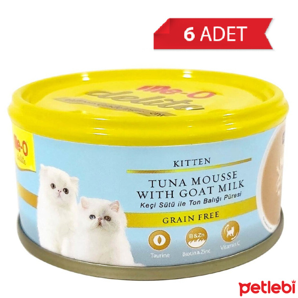 Me-O Delite Keçi Sütlü Ton Balıklı Tahılsız Ezme Yavru Kedi Konservesi 80gr (6 Adet)
