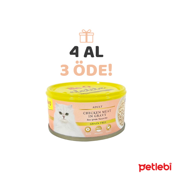 Me-O Delite Sos İçinde Tavuklu Tahılsız Yetişkin Kedi Konservesi 80gr (4 AL 3 ÖDE)