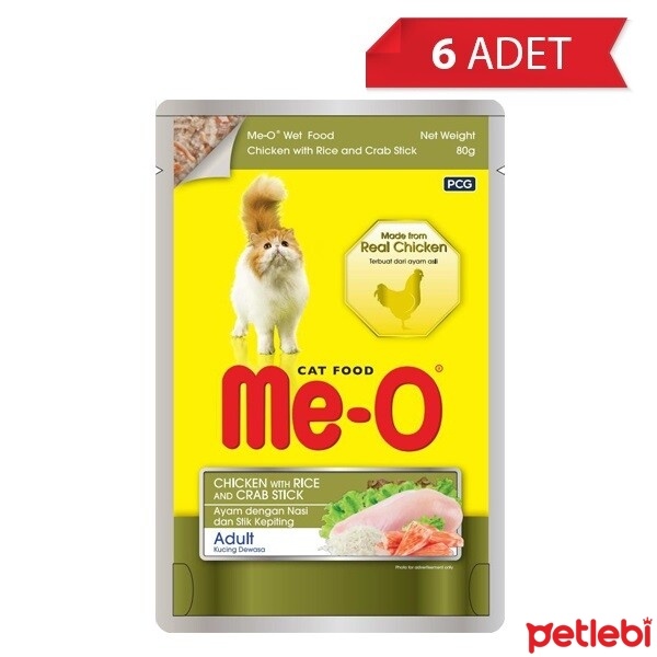 Me-O Tavuklu Pirinçli ve Yengeçli Yetişkin Kedi Konservesi 80gr (6 Adet)