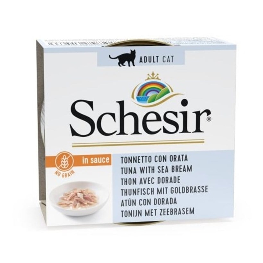 Schesir Sos İçinde Ton Balıklı ve Çipuralı Tahılsız Yetişkin Kedi Konservesi 70gr