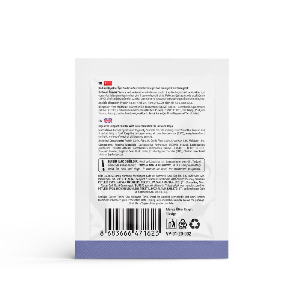 Vet's Plus Kedi ve Köpekler İçin Prebiyotik ve Probiyotik Toz 2gr (30'lu)