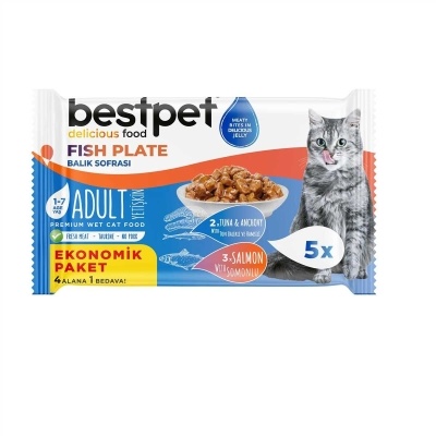 BestPet Somonlu Ton Balıklı ve Hamsili Yetişkin Kedi Maması 85gr (4 Adet) + 1 Adet HEDİYE!