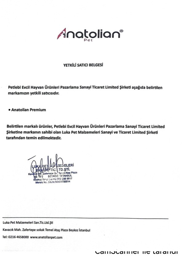 Anatolian Yetkili Satıcı Belgesi