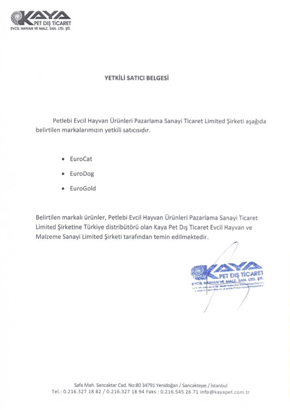EuroDog Yetkili Satıcı Belgesi