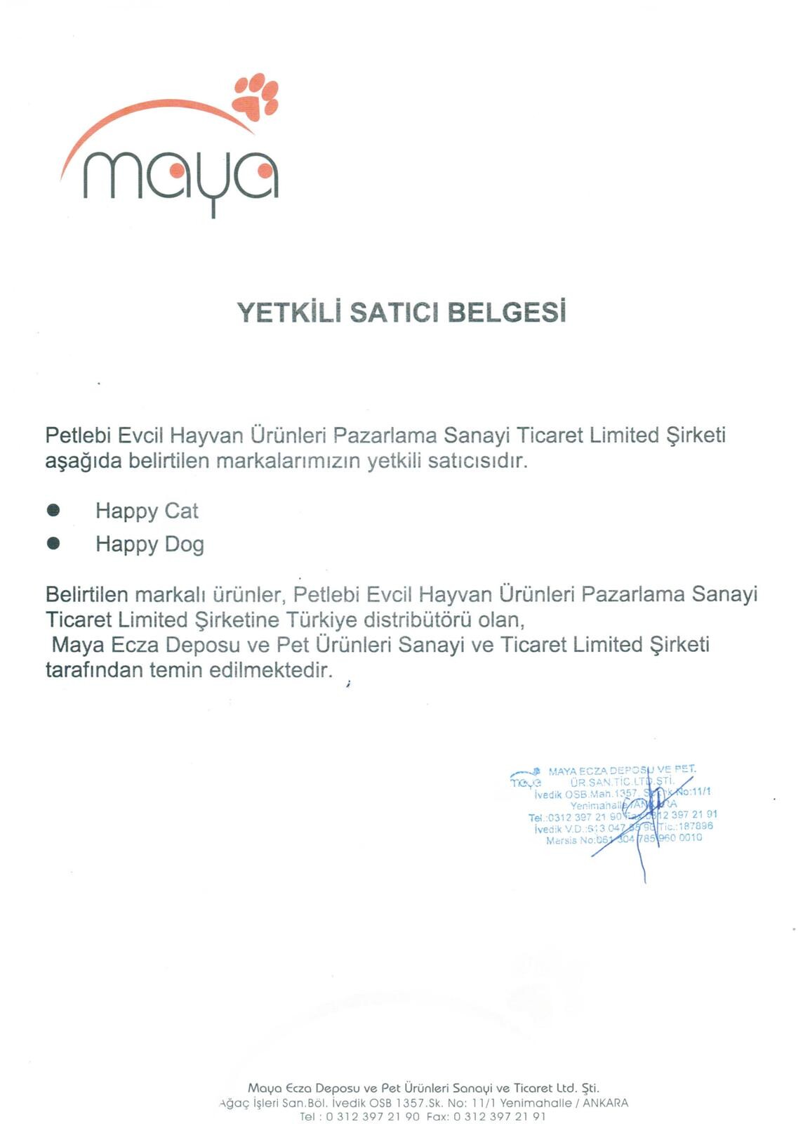 Happy Dog Yetkili Satıcı Belgesi