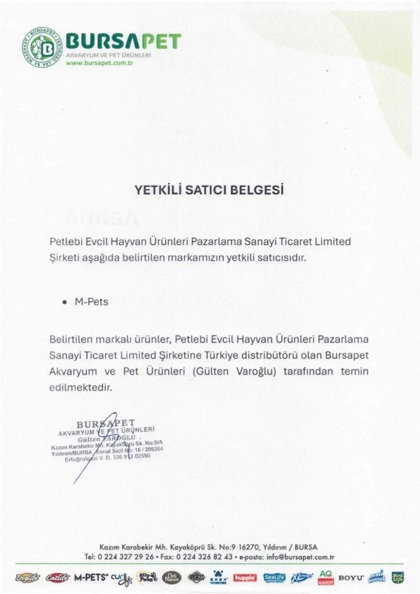 M-Pets Yetkili Satıcı Belgesi