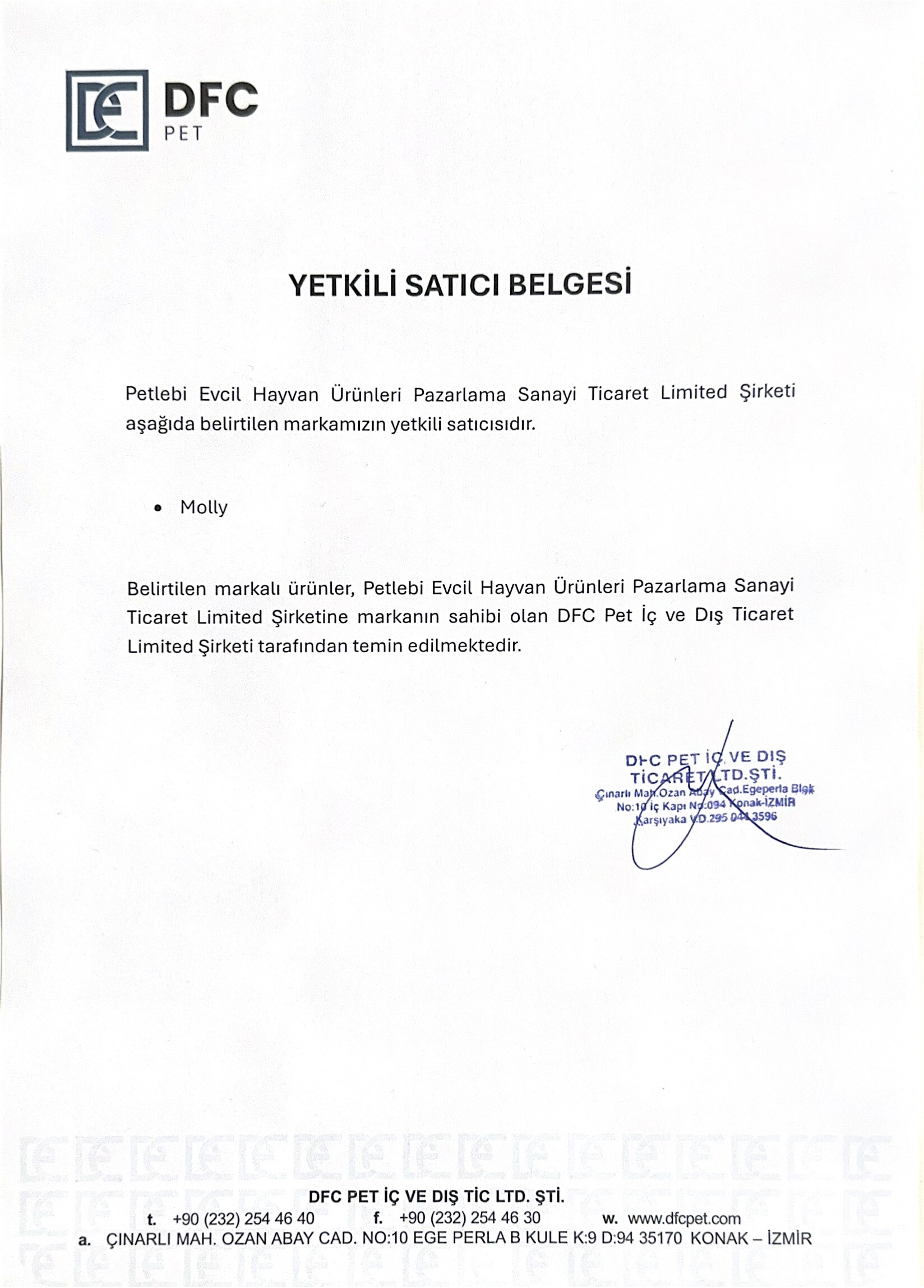 Molly Yetkili Satıcı Belgesi