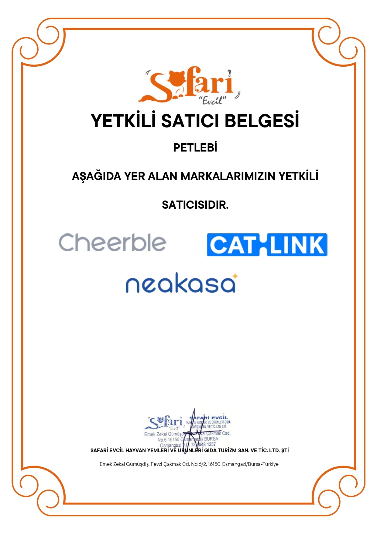 Neakasa Yetkili Satıcı Belgesi