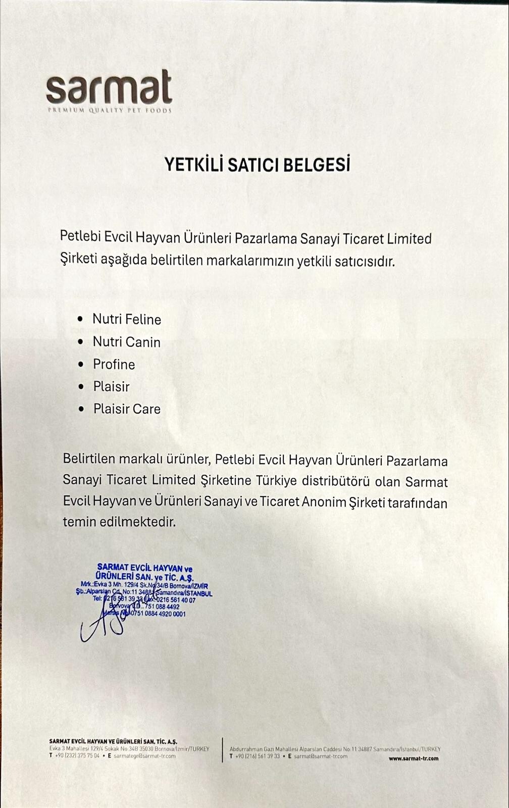 Nutri Yetkili Satıcı Belgesi