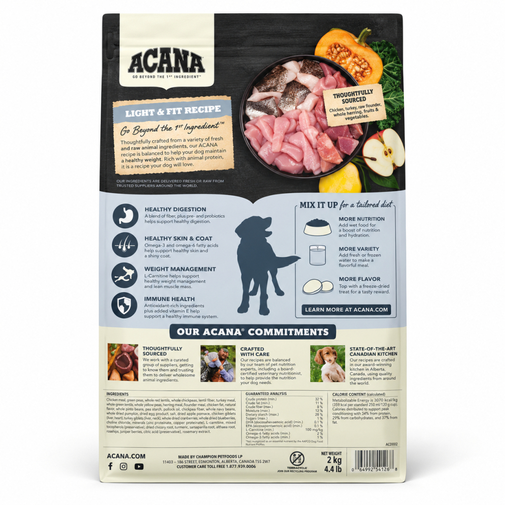 Acana Light&Fit Tavuklu Hindili ve Ringa Balıklı Tahılsız Light Köpek Maması 2kg