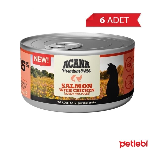 Acana Premium Pate Somon Balıklı ve Tavuklu Ezme Yetişkin Kedi Konservesi 85gr (6 Adet)