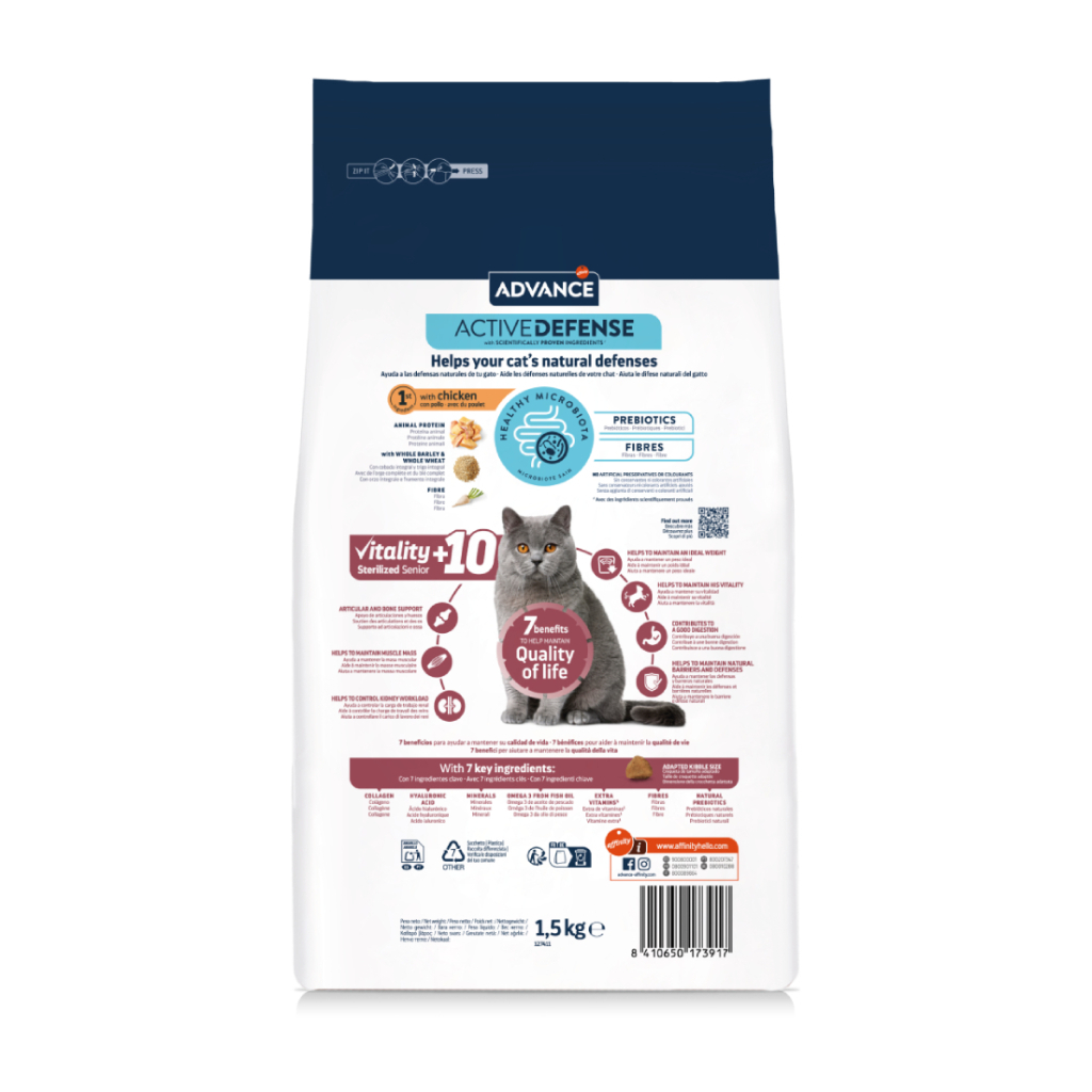 Advance Vitality +10 Tavuklu Kısırlaştırılmış Yaşlı Kedi Maması 1,5kg