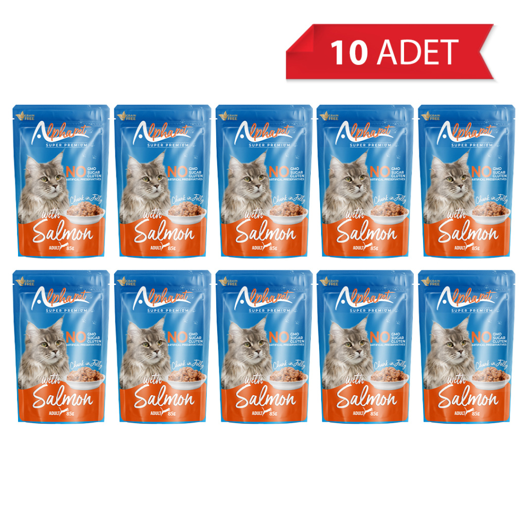 Alphapet Jöle İçinde Parça Somonlu Yetişkin Kedi Konservesi 85gr (10'lu)