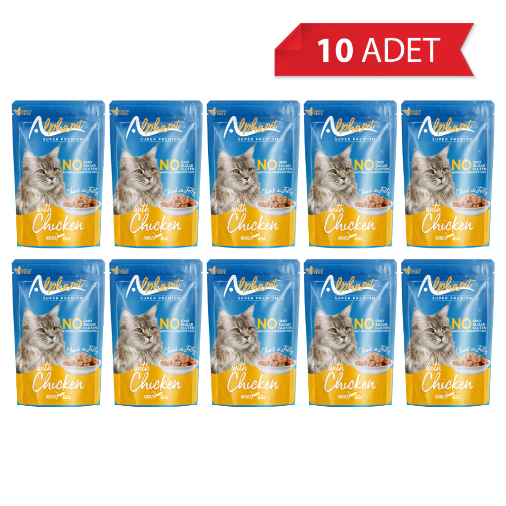 Alphapet Jöle İçinde Parça Tavuklu Yetişkin Kedi Konservesi 85gr (10'lu)