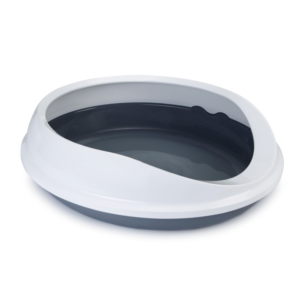 Beeztees Yüksek Kenarlı Oval Açık Kedi Tuvaleti 46x55x40cm (Beyaz)