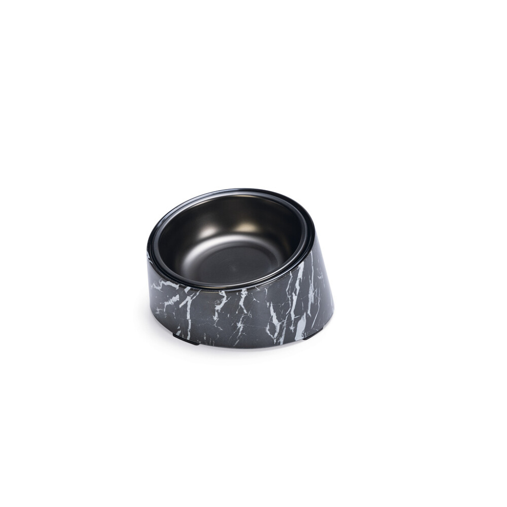 Beeztees Dbl Paslanmaz Çelik Kedi Mama ve Su Kabı 14,5x3,3x7,6cm 160ml (Siyah Mermer Görünümlü)