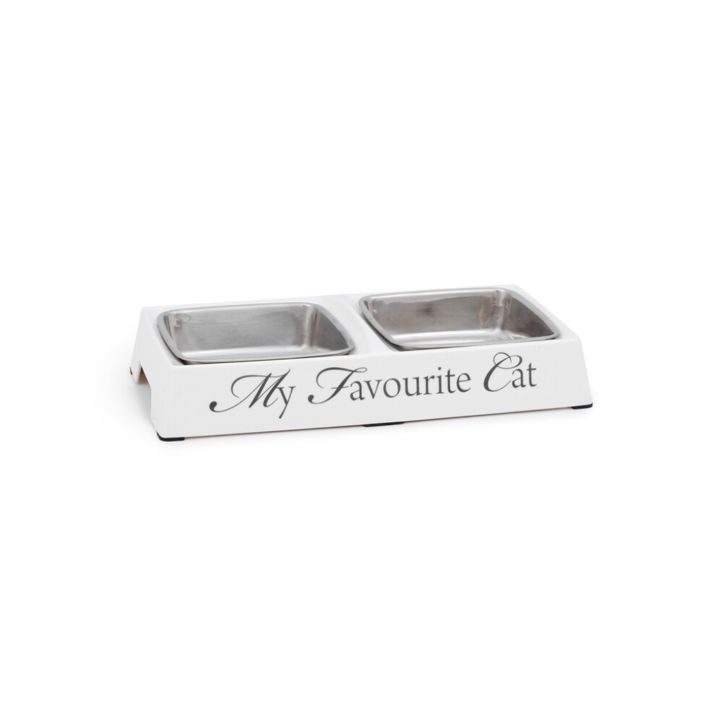 Beeztees Dbl Paslanmaz Çelik İkili Kedi Mama Ve Su Kabı 2x130ml (Beyaz)