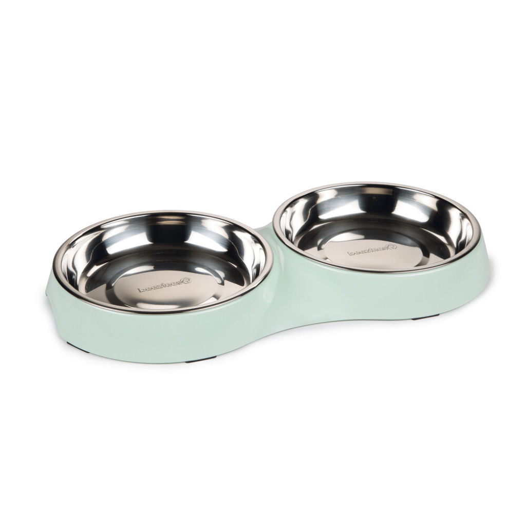 Beeztees Melamine Paslanmaz Çelik İkili Kedi Mama ve Su Kabı 2x420ml