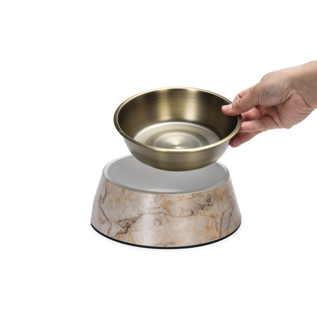 Beeztees Dbl Paslanmaz Çelik Köpek Mama Su Kabı 700ml (Bej Mermer)