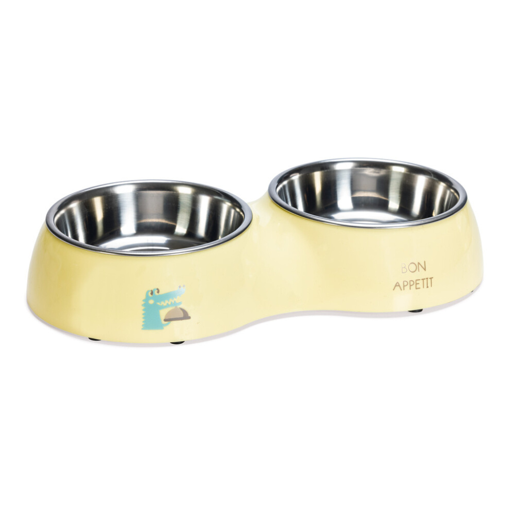 Beeztees Paslanmaz Çelik İkili Köpek Mama ve Su Kabı 2x350ml (Sarı)