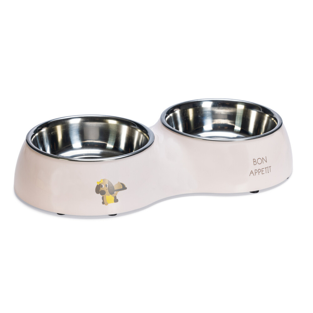 Beeztees Binky Paslanmaz Çelik İkili Köpek Mama ve Su Kabı 2x350ml (Pembe)