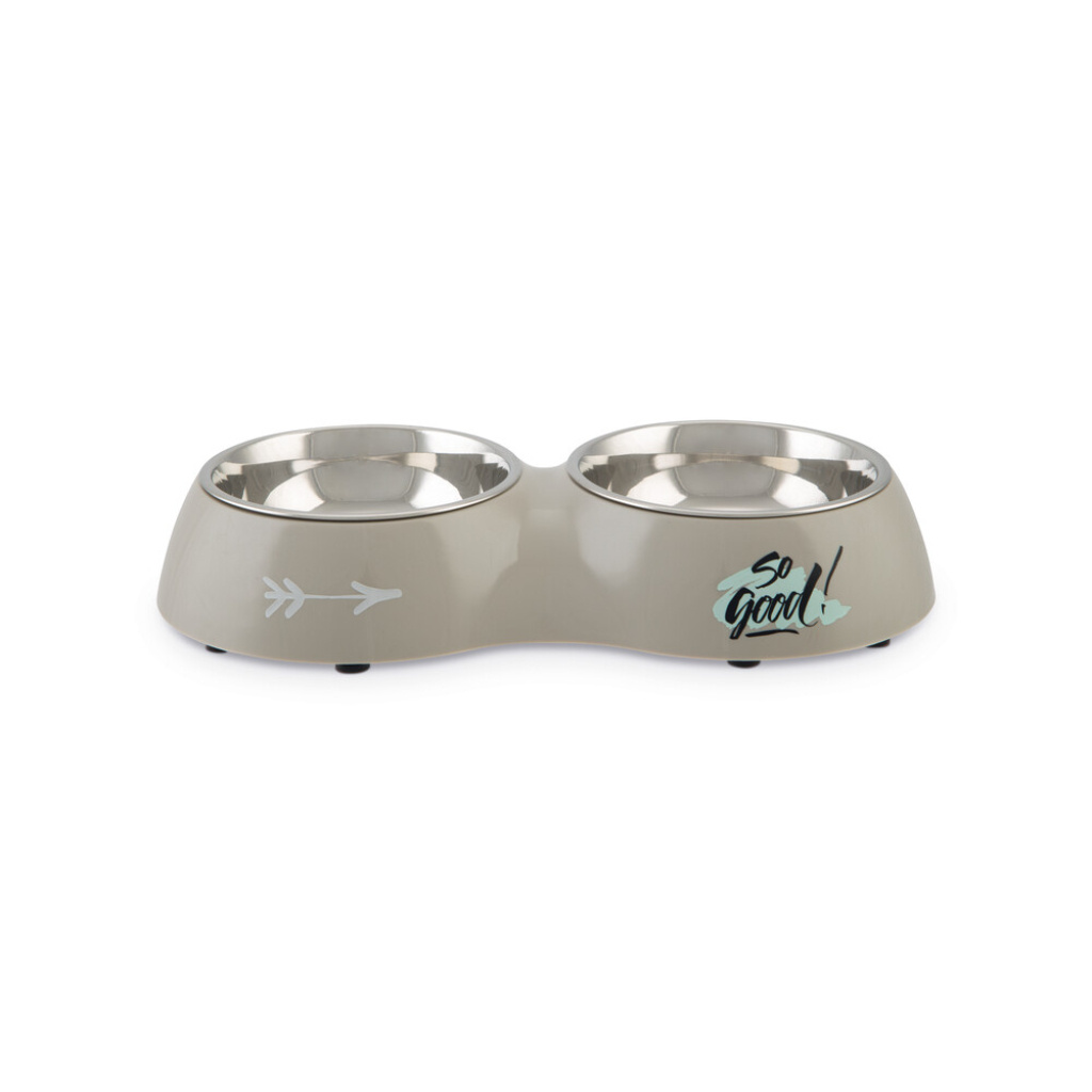 Beeztees Paslanmaz Çelik İkili Köpek Mama ve Su Kabı 2x350ml (Gri)