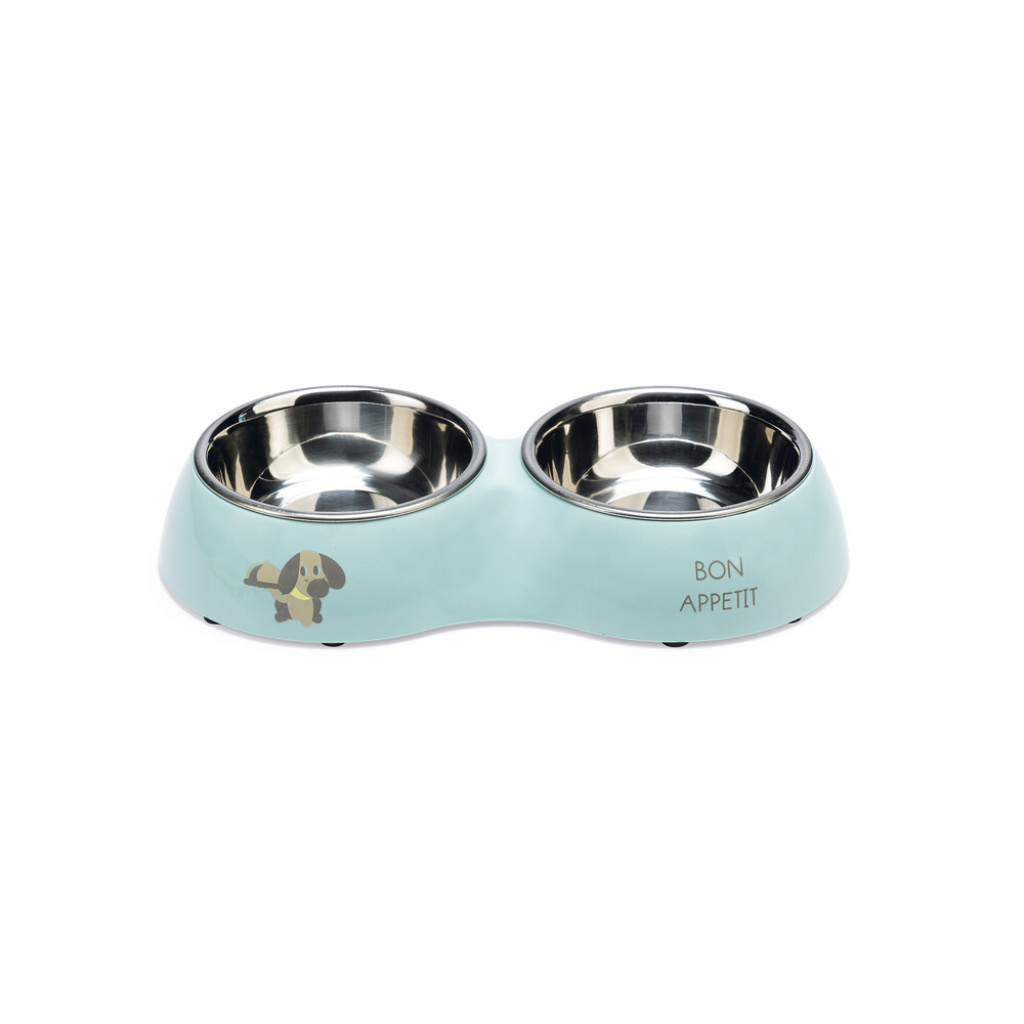 Beeztees Droppy Paslanmaz Çelik İkili Köpek Mama ve Su Kabı 2x160ml (Turkuaz)