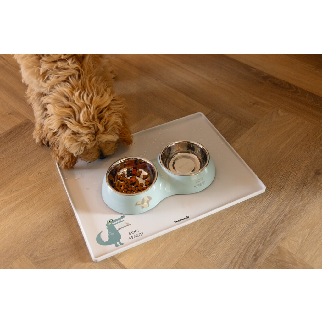 Beeztees Droppy Paslanmaz Çelik İkili Köpek Mama ve Su Kabı 2x160ml (Turkuaz)