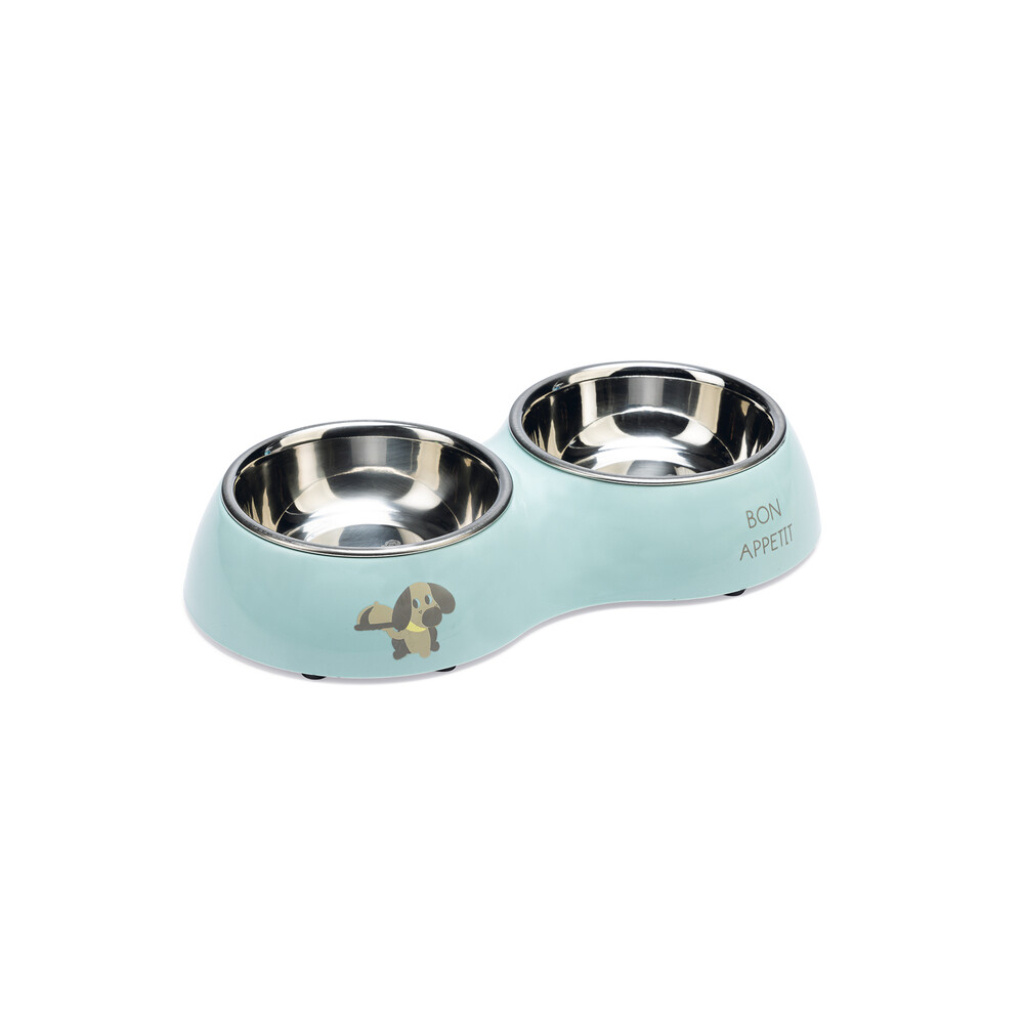 Beeztees Droppy Paslanmaz Çelik İkili Köpek Mama ve Su Kabı 2x160ml (Turkuaz)