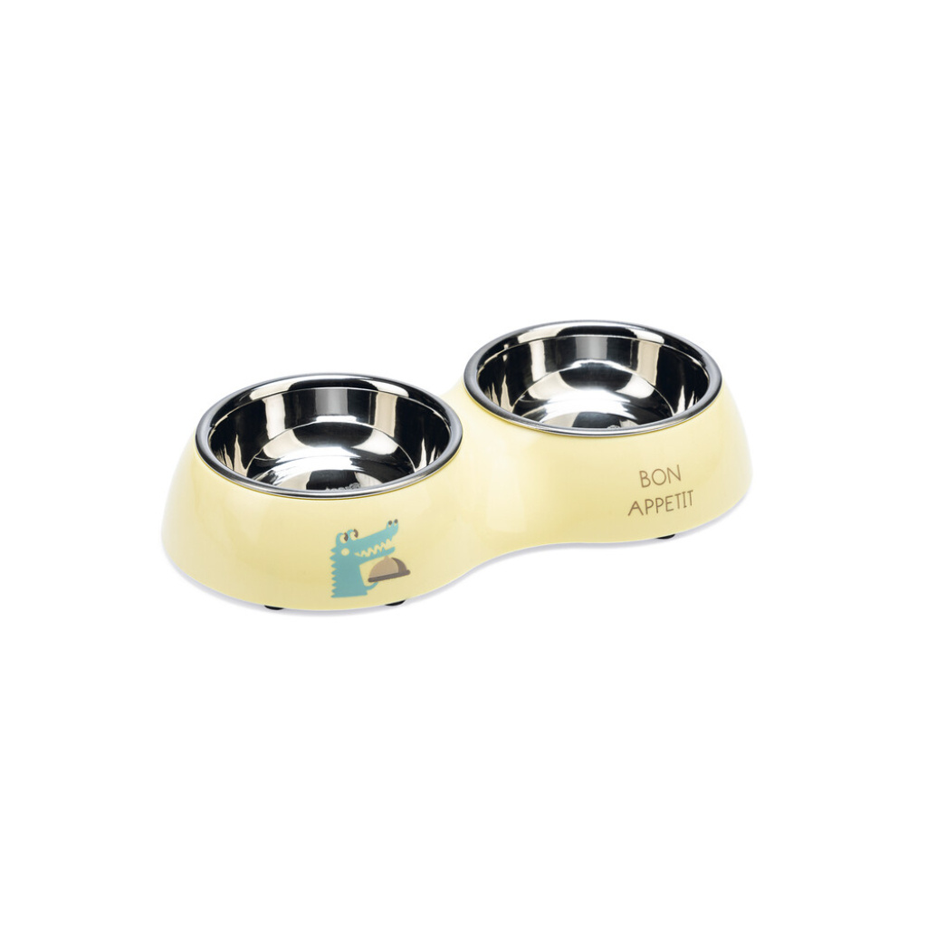 Beeztees Kroky Paslanmaz Çelik İkili Köpek Mama ve Su Kabı 2x160ml (Sarı)
