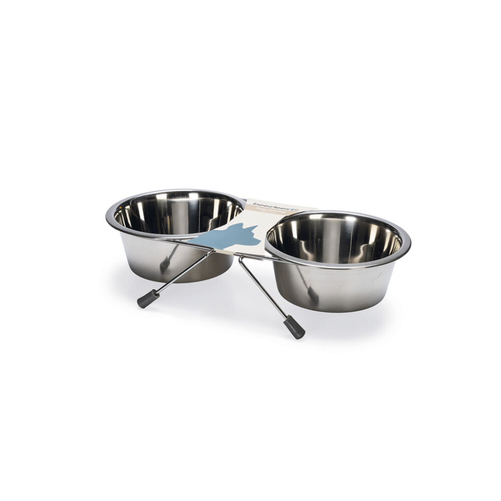 Beeztees Paslanmaz Çelik İkili Köpek Mama Su Kabı 2x900ml