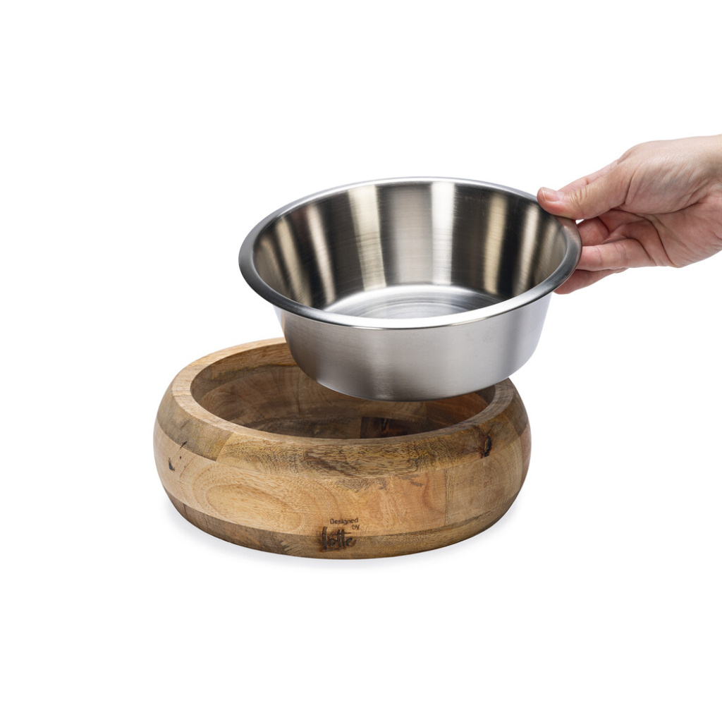 Beeztees Dbl Paslanmaz Çelik Dışı Masif Ahşap Köpek Mama Su Kabı 1300ml
