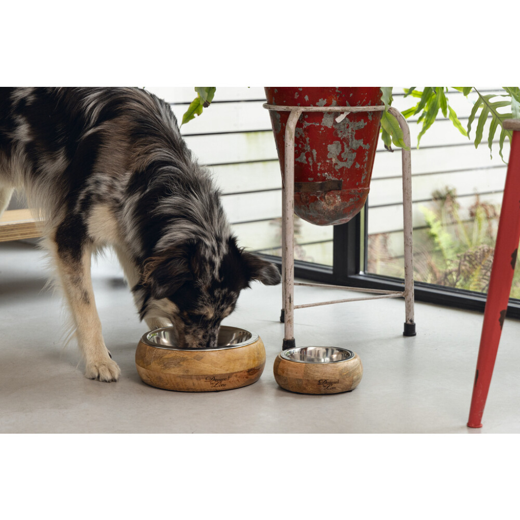 Beeztees Dbl Mandira Paslanmaz Çelik Masif Ahşap Köpek Mama Su Kabı 650ml