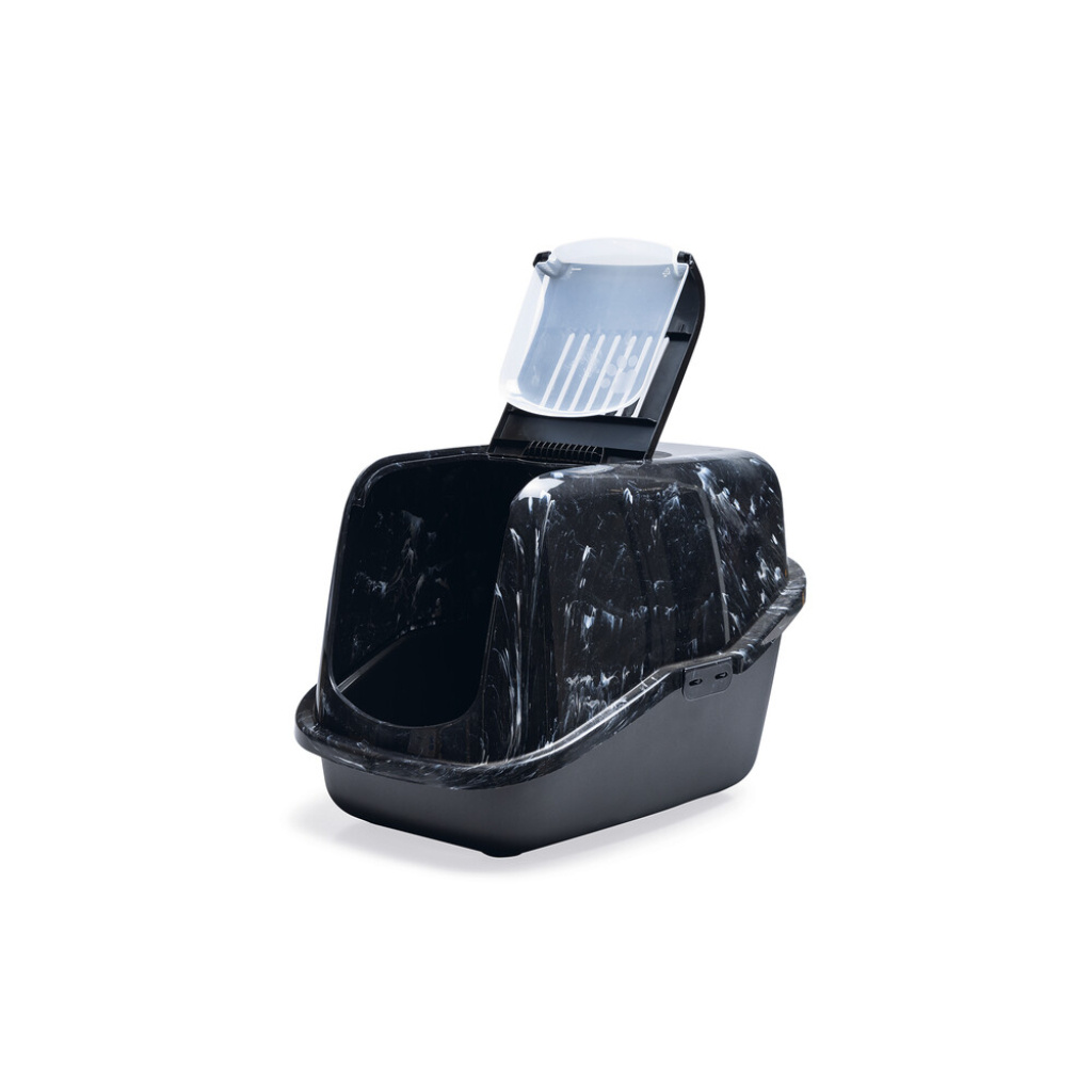 Beeztees Marble Koku Filtreli Kapalı Kedi Tuvaleti 56x39x39cm (Siyah)