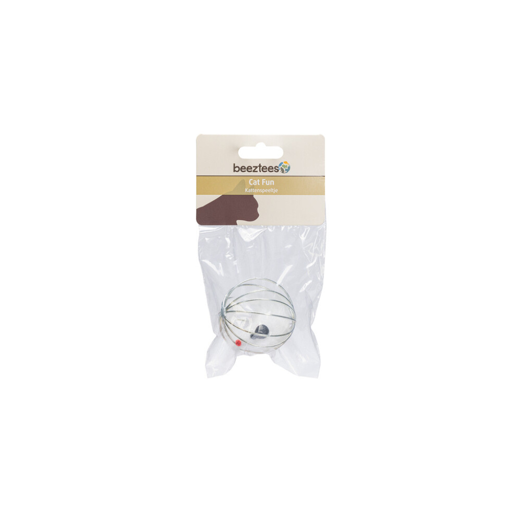 Beeztees Tel Top İçerisinde Peluş Fare Kedi Oyuncağı 5,5cm (Beyaz)