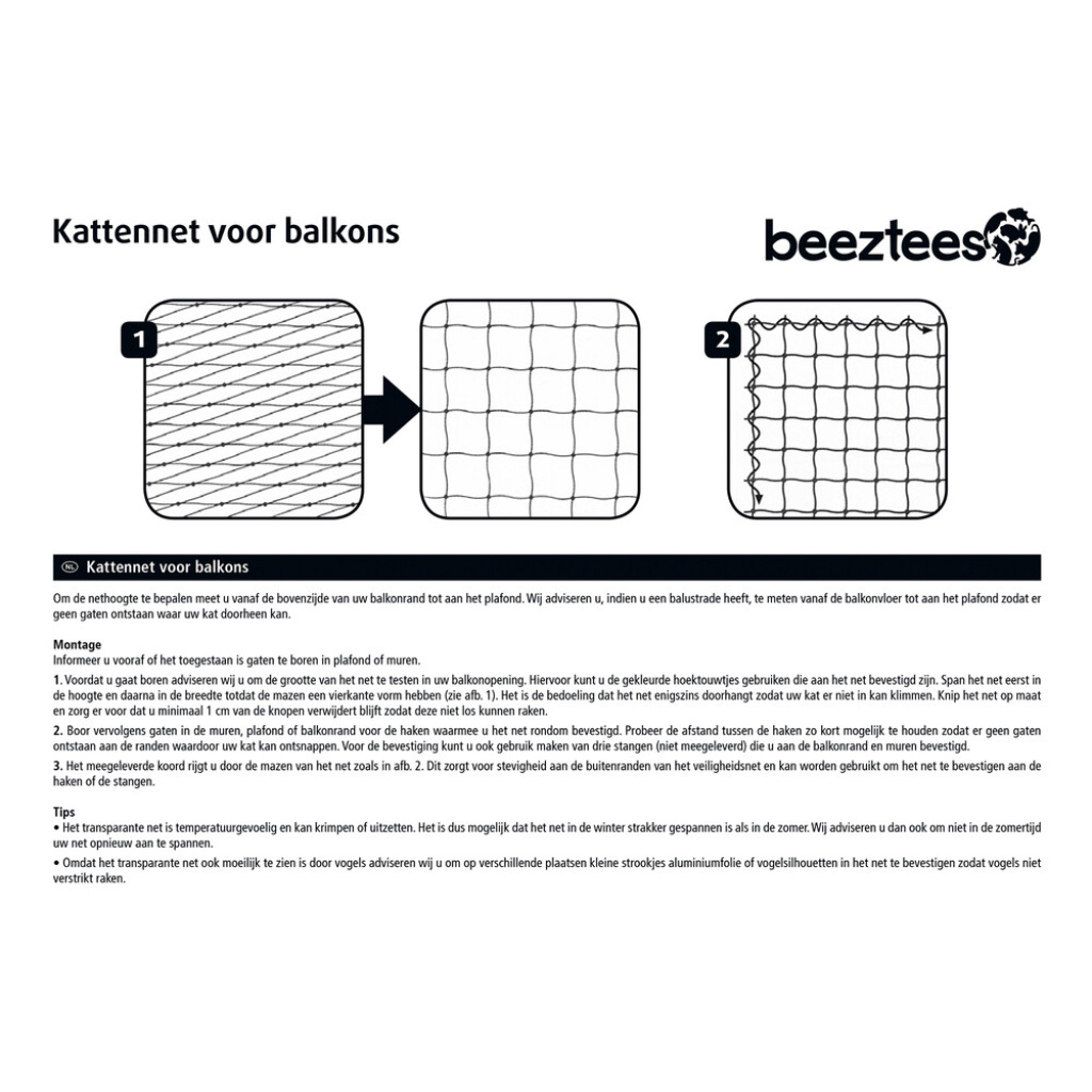 Beeztees Şeffaf Kedi Pencere ve Balkon Koruma Filesi 4x3m