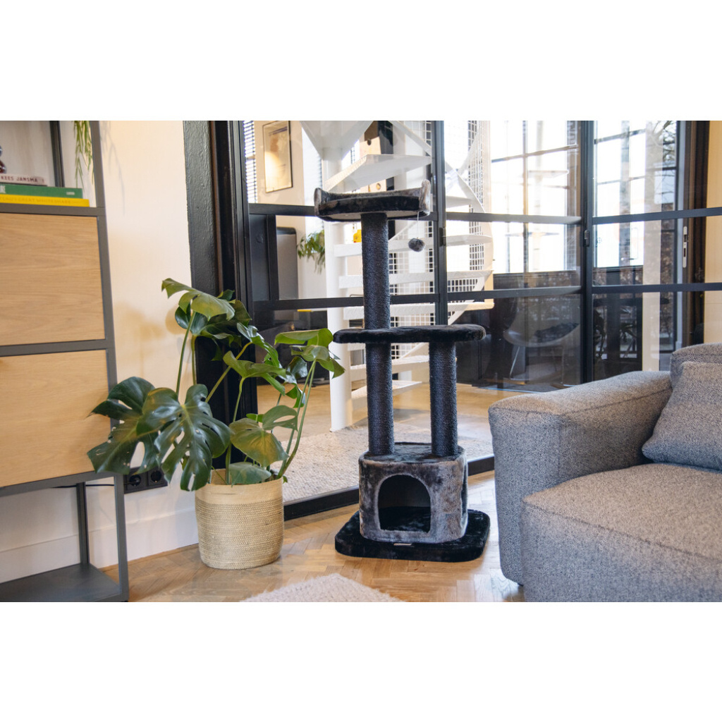 Beeztees Domica Kedi Tırmalama ve Oyun Evi 50x50x120cm (Siyah)