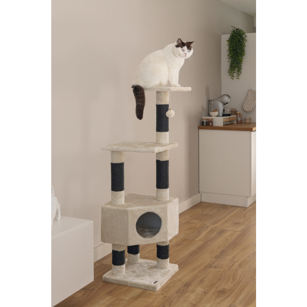 Beeztees Figado Kedi Köşe Tırmalama ve Oyun Evi 40x40x135cm (Krem)