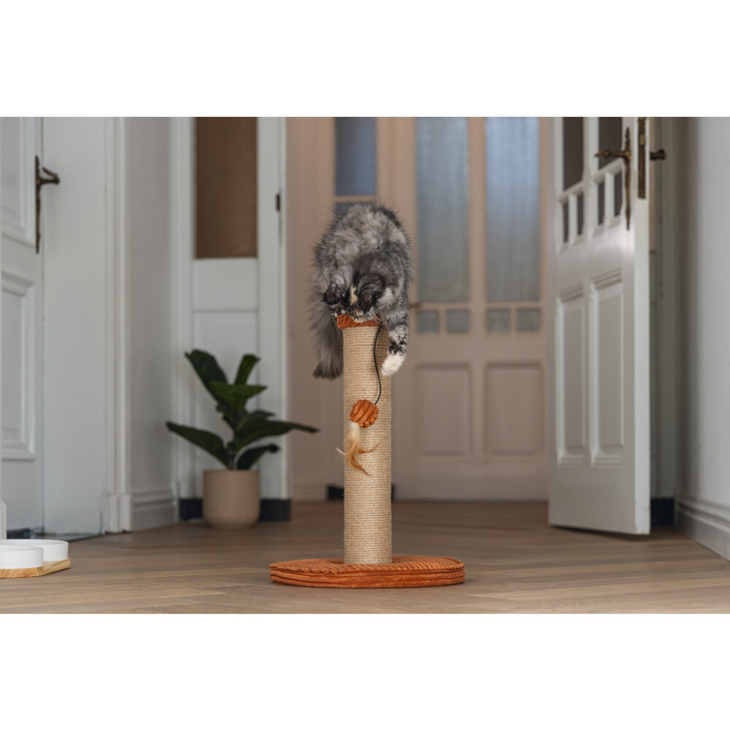 Beeztees Dbl Ribbed Kedi Tırmalama Tahtası ve Oyuncağı 35x35x50cm (Turuncu)