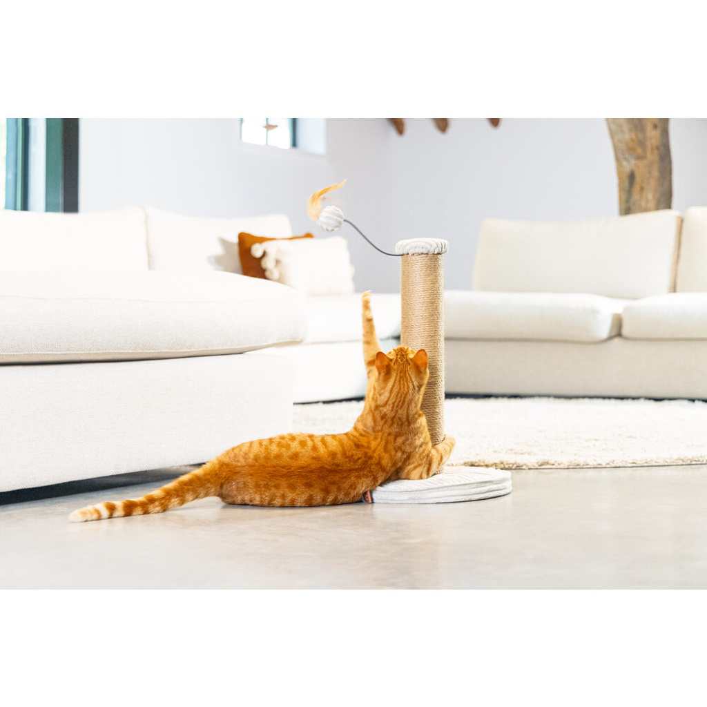 Beeztees Dbl Ribbed Kedi Tırmalama Tahtası ve Oyuncağı 35x35x50cm (Gri)