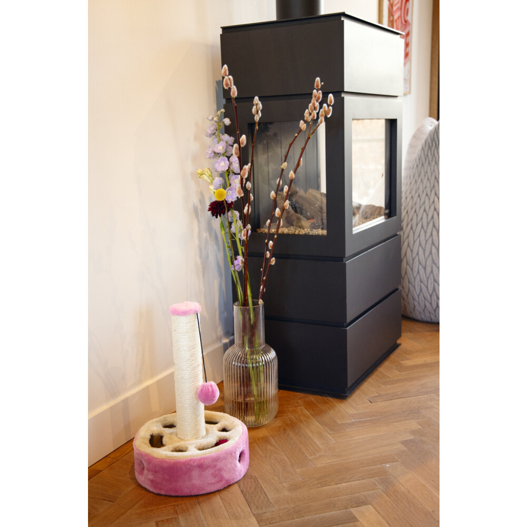 Beeztees Gotcha Kedi Tırmalama Tahtası ve Oyuncağı 27x27x40cm (Pembe)