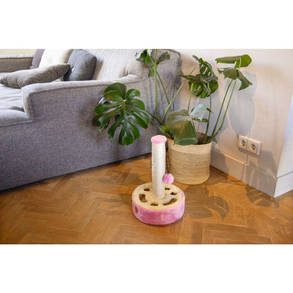 Beeztees Gotcha Kedi Tırmalama Tahtası ve Oyuncağı 27x27x40cm (Pembe)