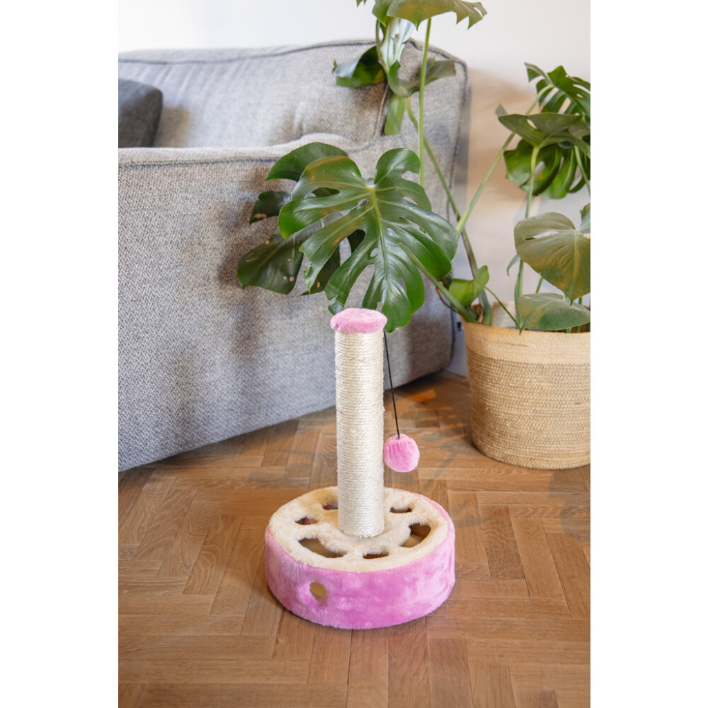 Beeztees Gotcha Kedi Tırmalama Tahtası ve Oyuncağı 27x27x40cm (Pembe)