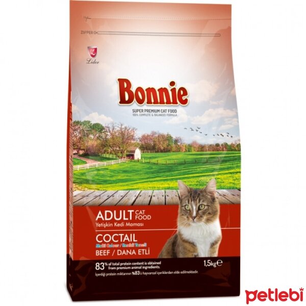 Bonnie Coctail Renkli Taneli Dana Etli Yetişkin Kedi Maması 1,5kg